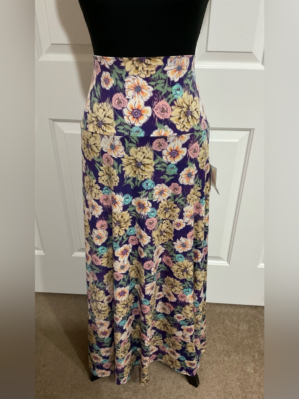 LuLaRoe 2XL Purple Floral Maxi Skirt with Pastel Blooms